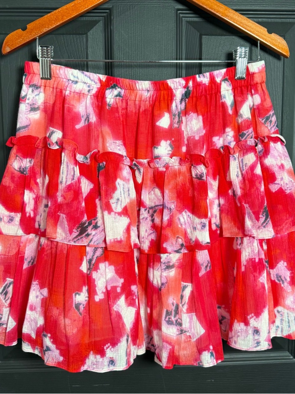 IRO Paris Andri Red Pink Ruffled Floral Tiered Mini Skirt - Picture 2 of 7